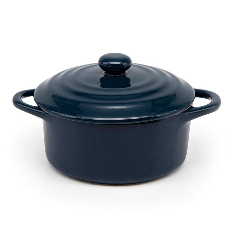 Kook Ceramic Mini Cocotte Set  Small Casserole Dishes with Lids and Handles  Individual Baking Ramekins  Oven  Microwave & Dishwasher Safe  Stoneware  12 oz  Set of 4 (Navy) - Image 3